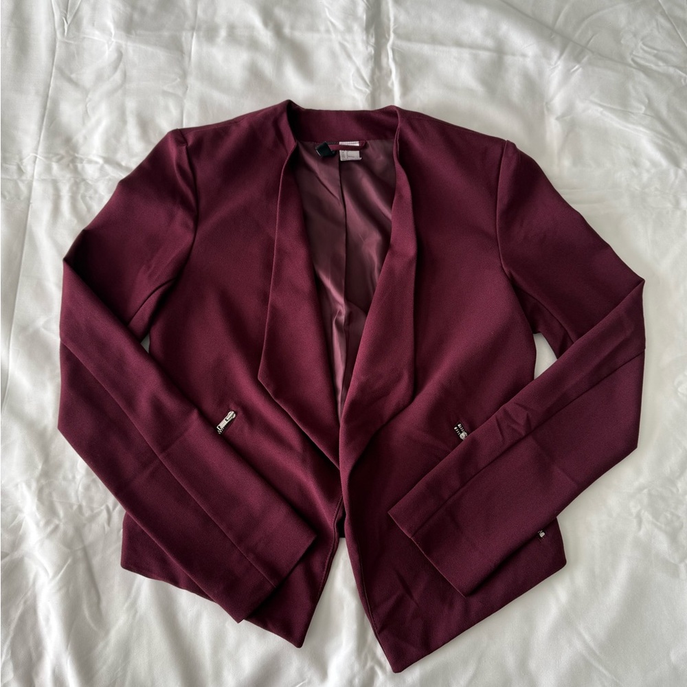 Maroon Casual Blazer With Zipper Pocket Detail